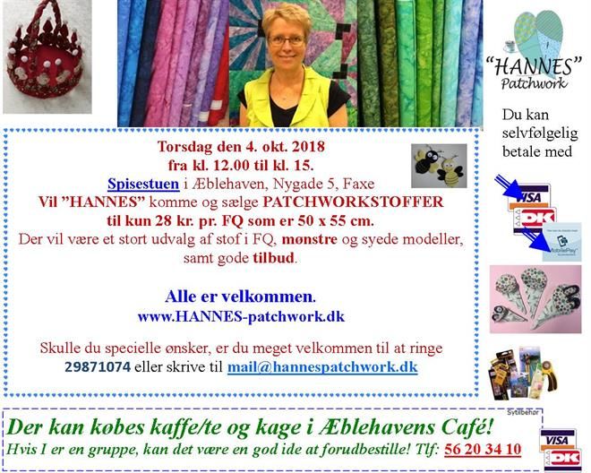 HANNES Patchwork kommer til Æblehaven i Faxe den 4 oktober 18.